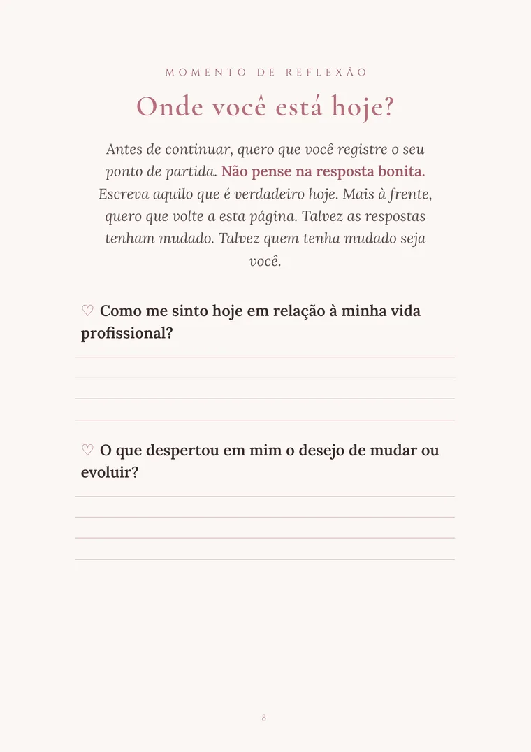 Página de exercício Onde você está hoje, com linhas para escrever